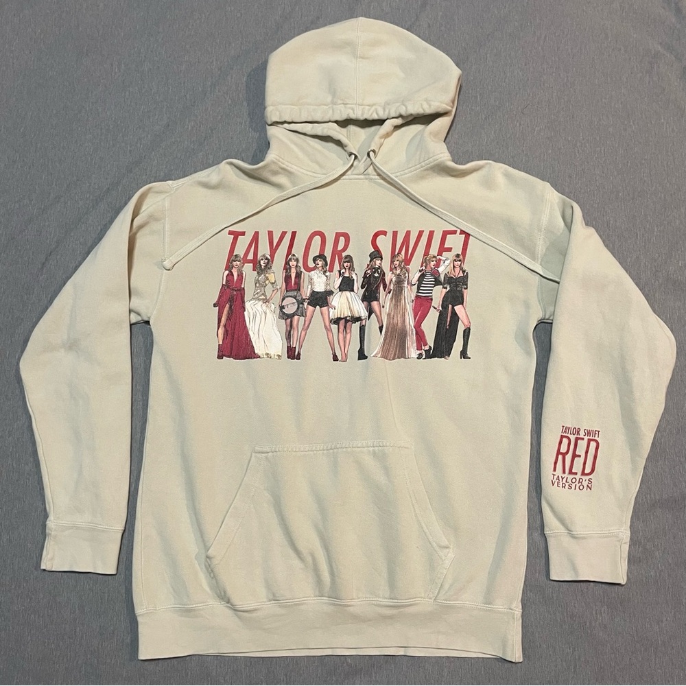 Taylor Swift Red Taylor’s Version Hoodie Small Beige Eras Graphic Oversized